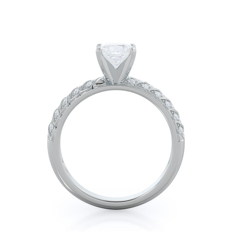 Braided Row Diamond Engagement Ring with Cushion Cut Diamond in 14KT Platinum view 2
