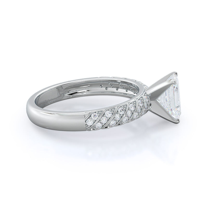 Braided Row Diamond Engagement Ring with Emerald Cut Diamond in 14KT Platinum view 3
