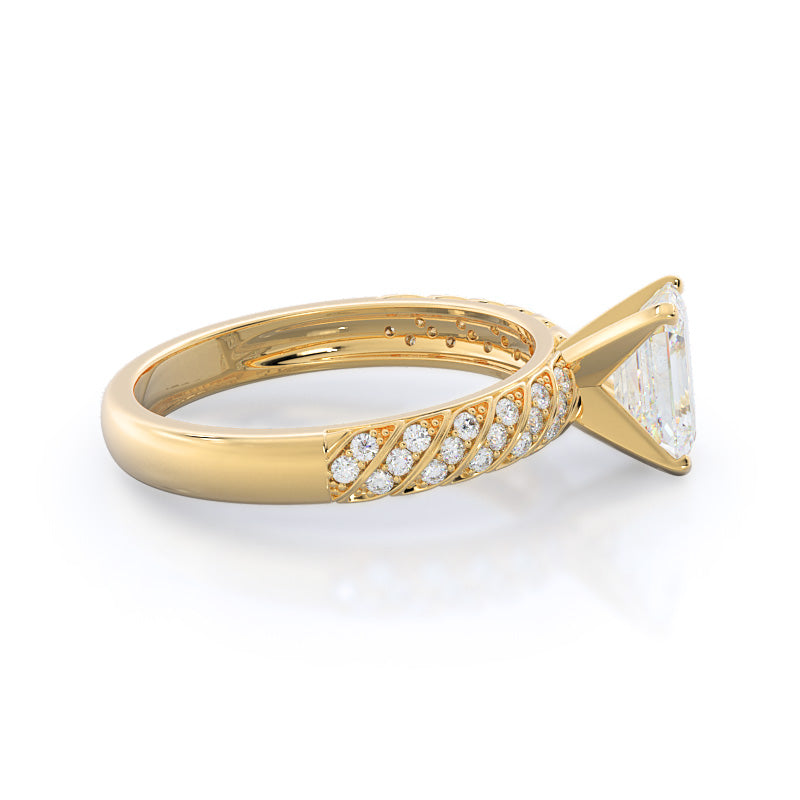 Braided Row Diamond Engagement Ring with Emerald Cut Diamond in 14KT Yellow Gold view 3
