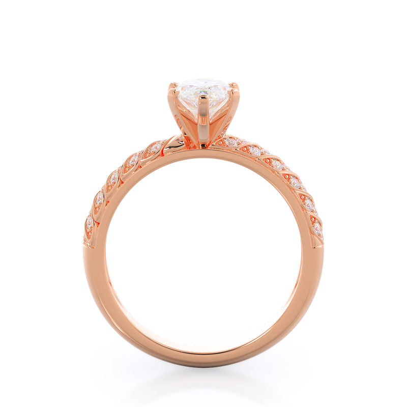 Braided Row Diamond Engagement Ring with Marquise Cut Diamond in 14KT Rose Gold view 2
