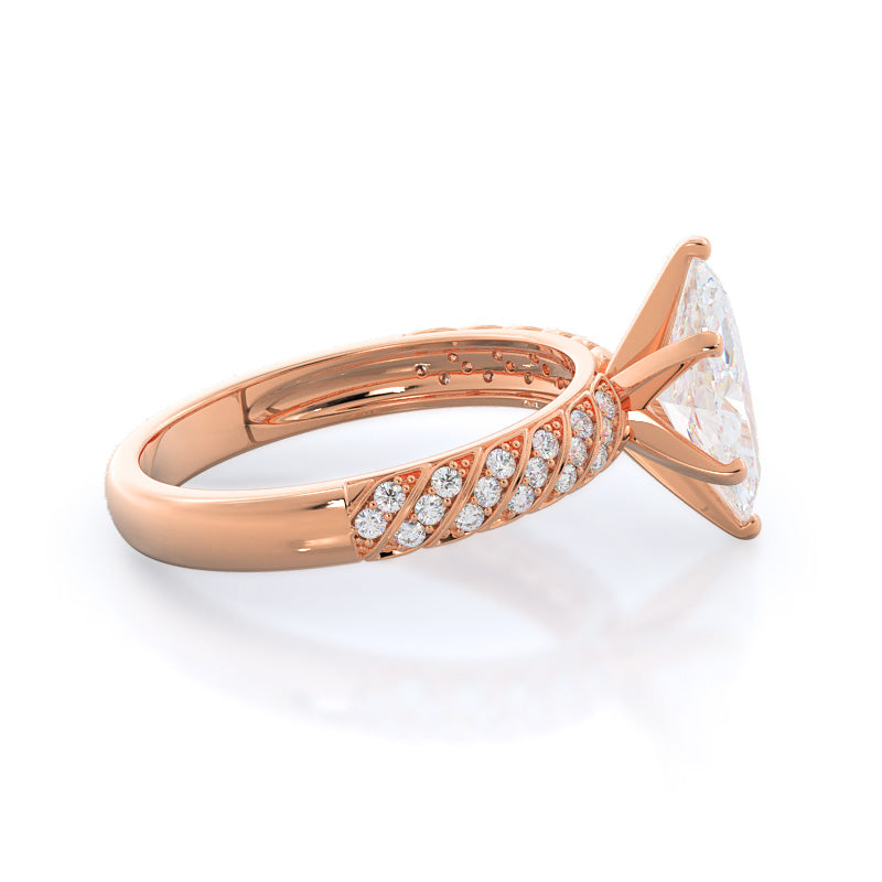 Braided Row Diamond Engagement Ring with Marquise Cut Diamond in 14KT Rose Gold view 3
