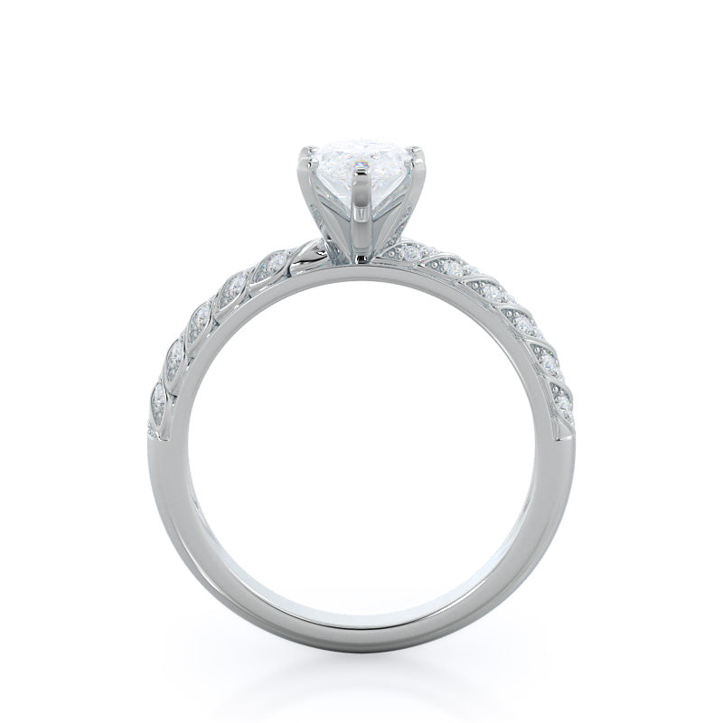 Braided Row Diamond Engagement Ring with Marquise Cut Diamond in 14KT Platinum view 2
