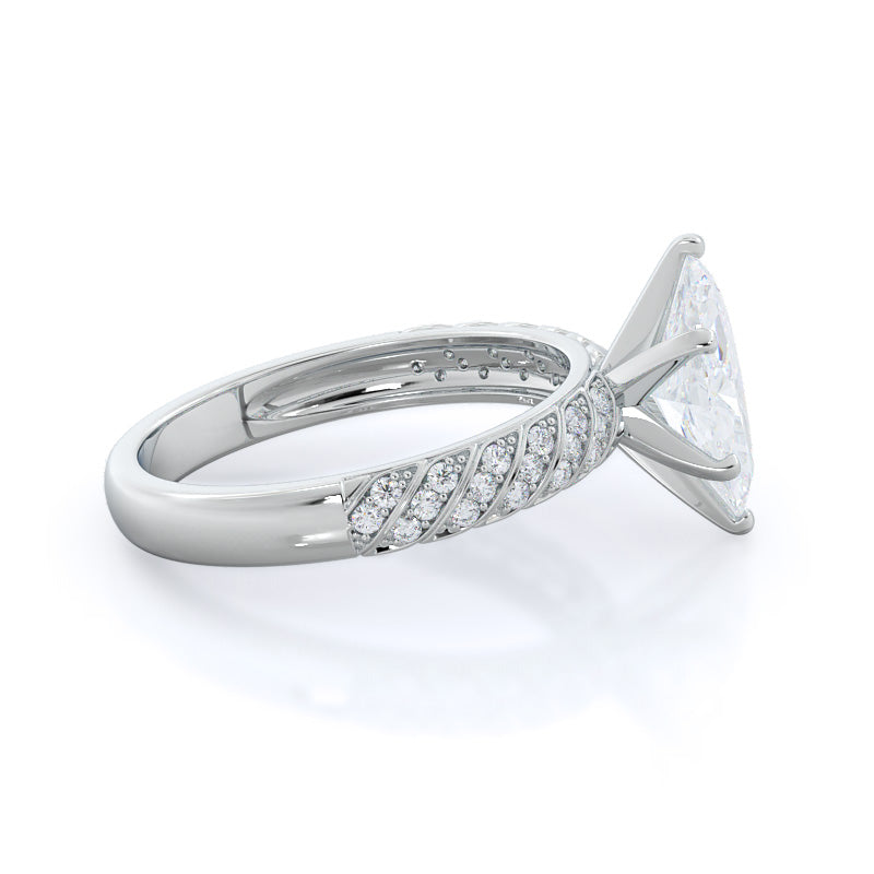 Braided Row Diamond Engagement Ring with Marquise Cut Diamond in 14KT Platinum view 3
