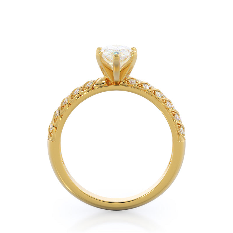 Braided Row Diamond Engagement Ring with Marquise Cut Diamond in 14KT Yellow Gold view 2
