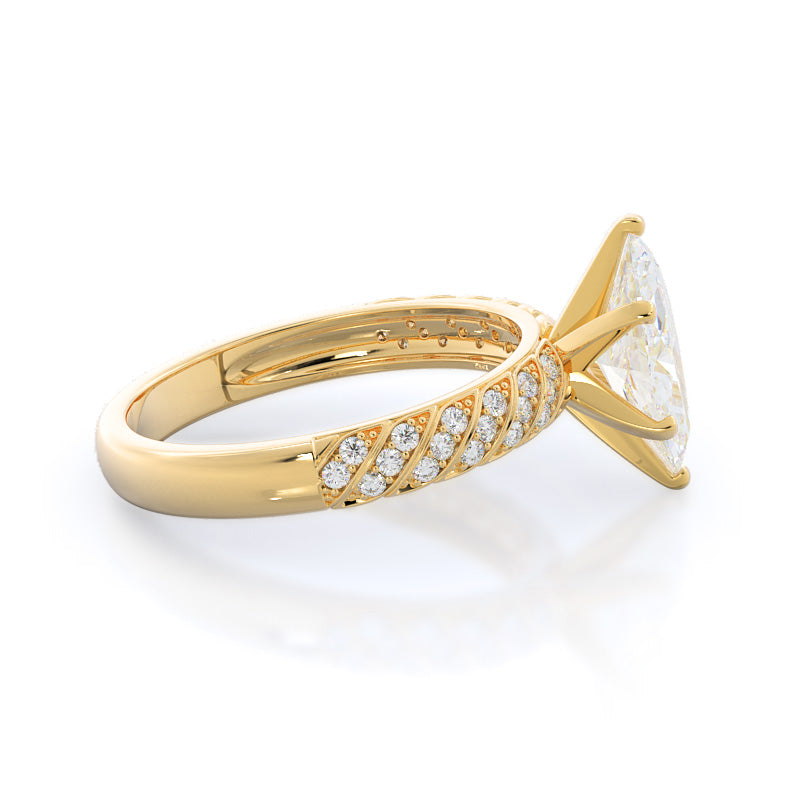 Braided Row Diamond Engagement Ring with Marquise Cut Diamond in 14KT Yellow Gold view 3
