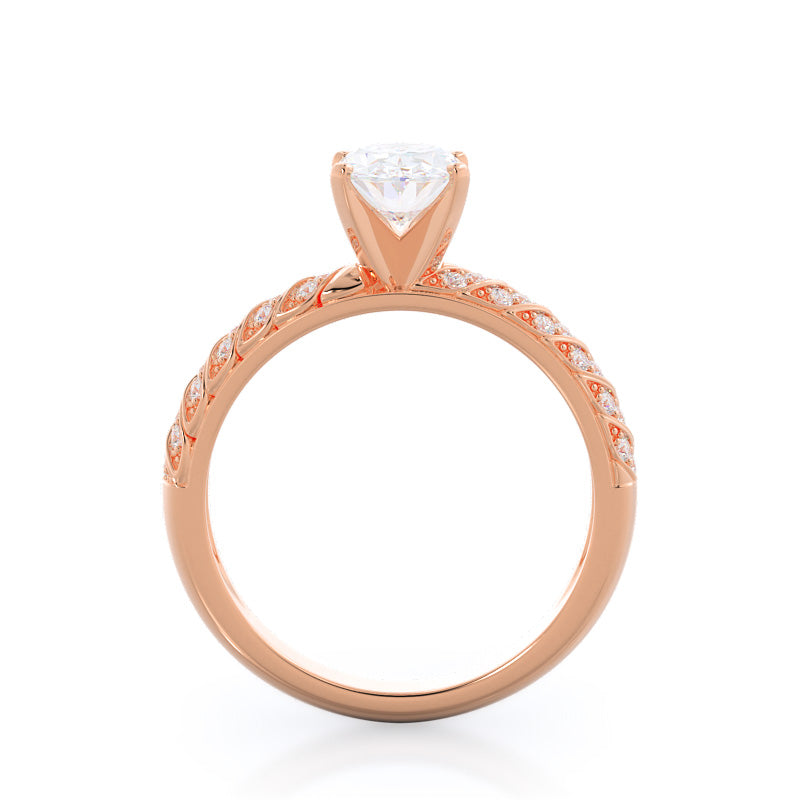 Braided Row Diamond Engagement Ring with Oval Cut Diamond in 14KT Rose Gold view 2
