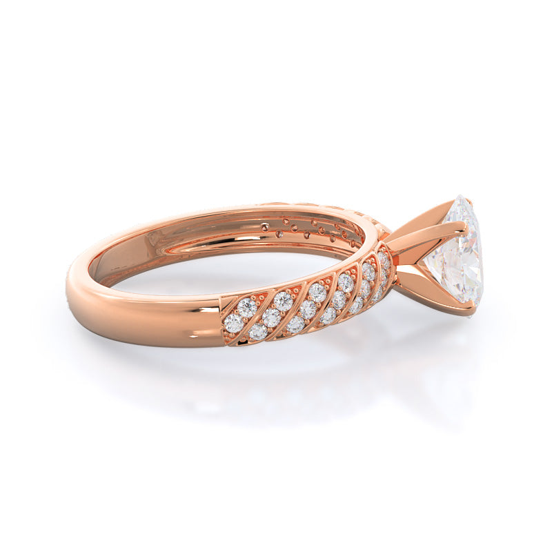 Braided Row Diamond Engagement Ring with Oval Cut Diamond in 14KT Rose Gold view 3
