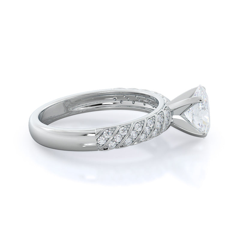 Braided Row Diamond Engagement Ring with Oval Cut Diamond in 14KT Platinum view 3
