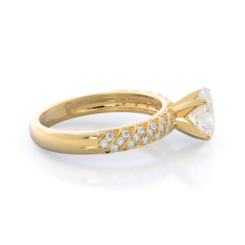 Braided Row Diamond Engagement Ring with Oval Cut Diamond in 14KT Yellow Gold view 3
