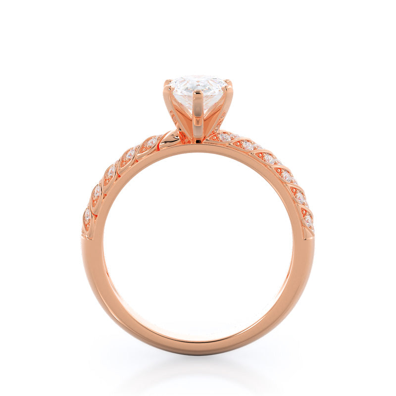 Braided Row Diamond Engagement Ring with Pear Cut Diamond in 14KT Rose Gold view 2
