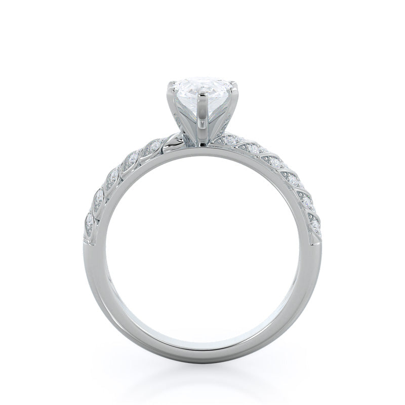 Braided Row Diamond Engagement Ring with Pear Cut Diamond in 14KT Platinum view 2
