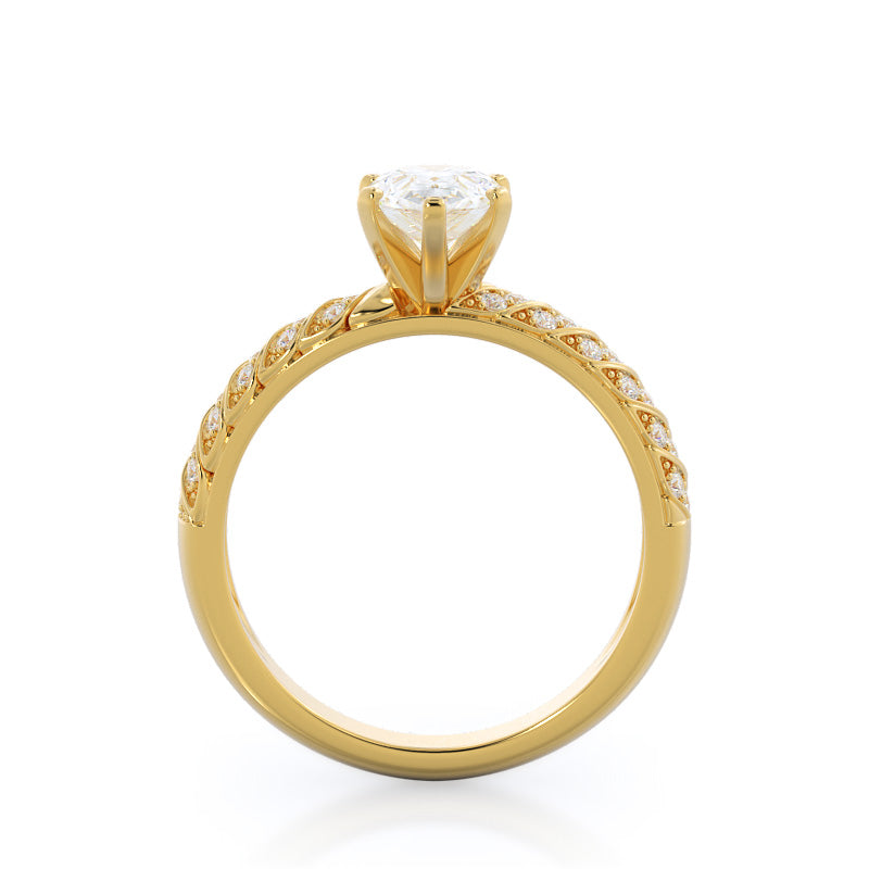 Braided Row Diamond Engagement Ring with Pear Cut Diamond in 14KT Yellow Gold view 2
