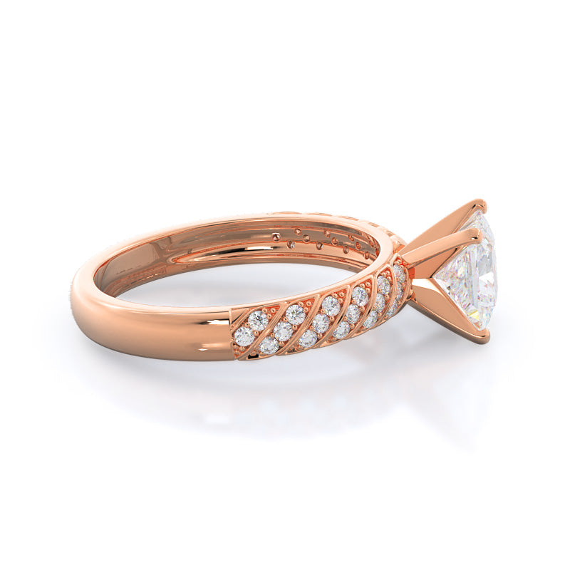 Braided Row Diamond Engagement Ring with Princess Cut Diamond in 14KT Rose Gold view 3
