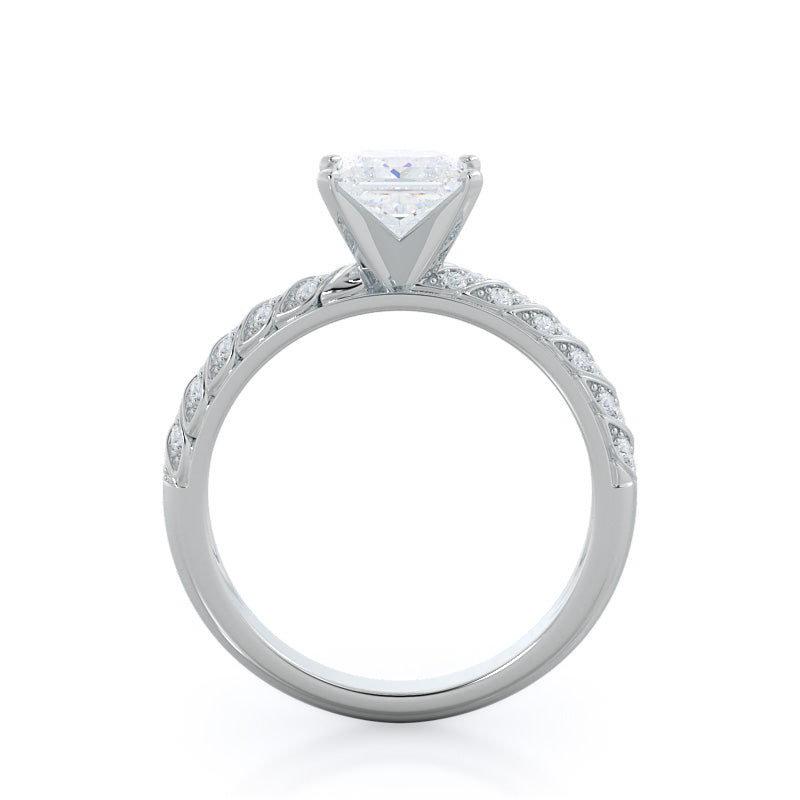 Braided Row Diamond Engagement Ring with Princess Cut Diamond in 14KT Platinum view 2
