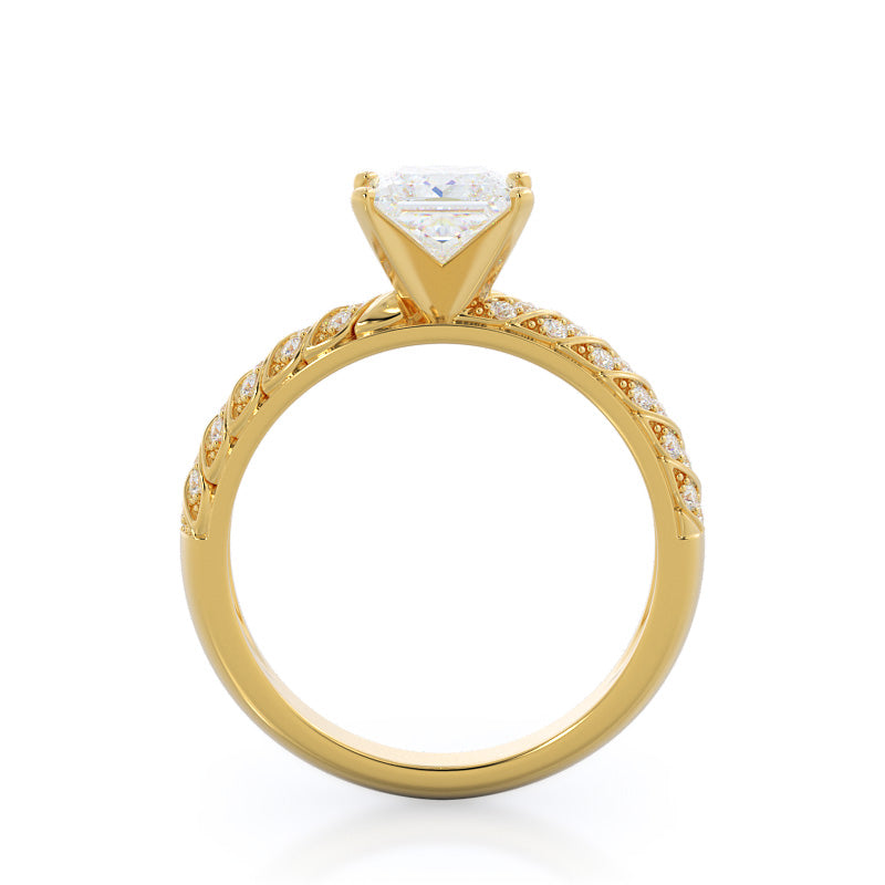 Braided Row Diamond Engagement Ring with Princess Cut Diamond in 14KT Yellow Gold view 2
