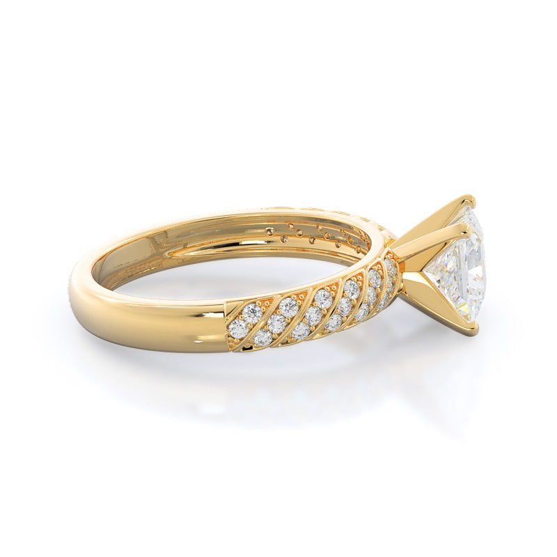 Braided Row Diamond Engagement Ring with Princess Cut Diamond in 14KT Yellow Gold view 3
