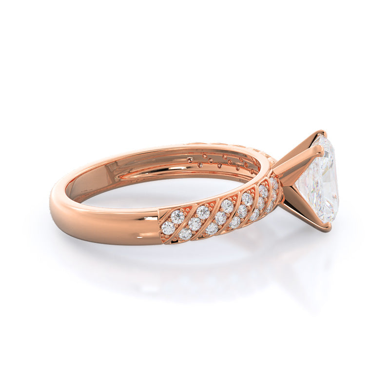 Braided Row Diamond Engagement Ring with Radiant Cut Diamond in 14KT Rose Gold view 3
