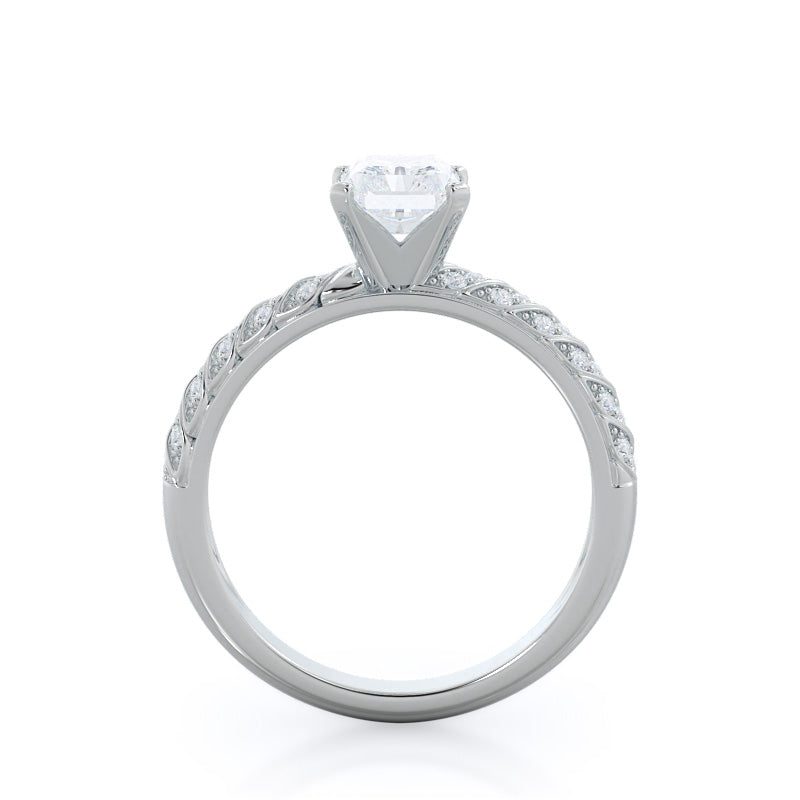 Braided Row Diamond Engagement Ring with Radiant Cut Diamond in 14KT Platinum view 2
