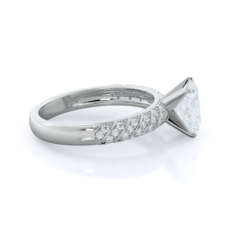 Braided Row Diamond Engagement Ring with Radiant Cut Diamond in 14KT Platinum view 3
