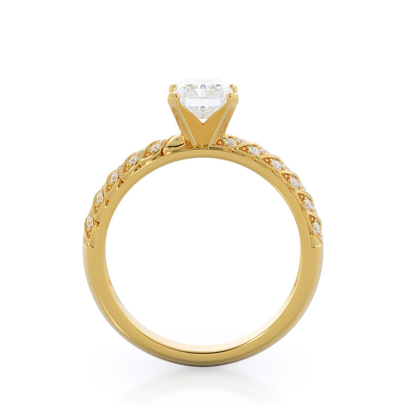 Braided Row Diamond Engagement Ring with Radiant Cut Diamond in 14KT Yellow Gold view 2
