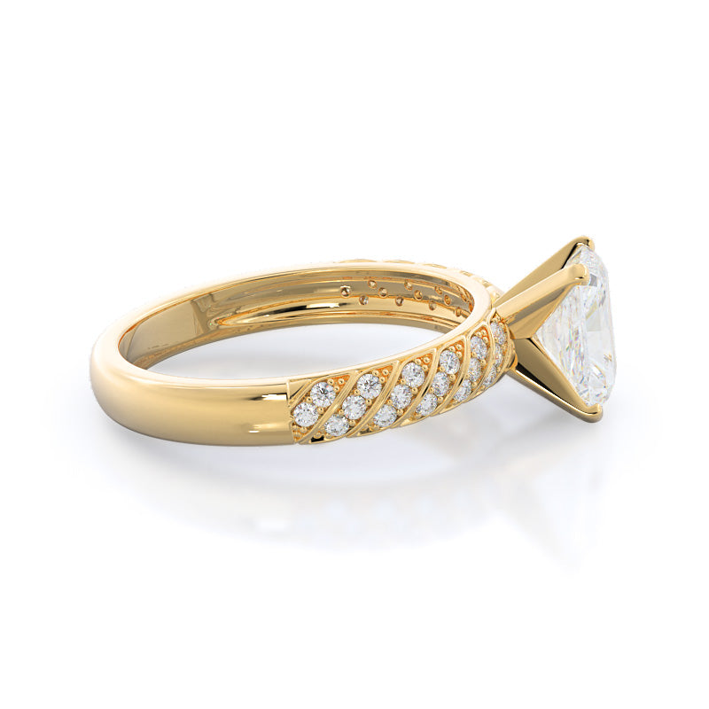Braided Row Diamond Engagement Ring with Radiant Cut Diamond in 14KT Yellow Gold view 3
