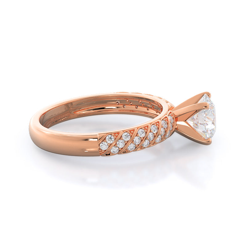 Braided Row Diamond Engagement Ring with Round Cut Diamond in 14KT Rose Gold view 3
