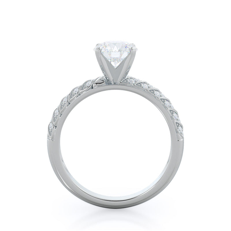 Braided Row Diamond Engagement Ring with Round Cut Diamond in 14KT Platinum view 2
