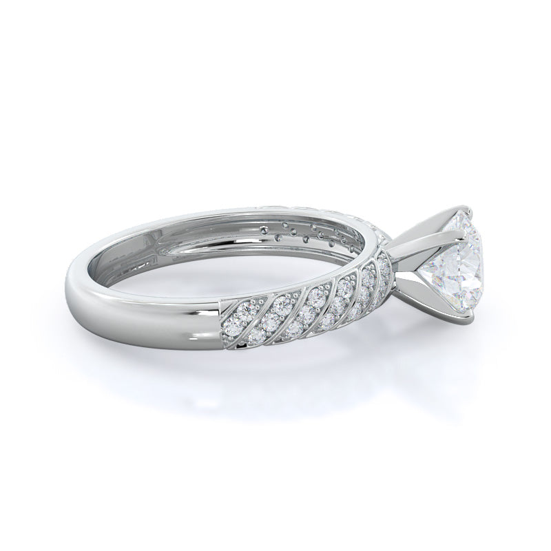 Braided Row Diamond Engagement Ring with Round Cut Diamond in 14KT Platinum view 3
