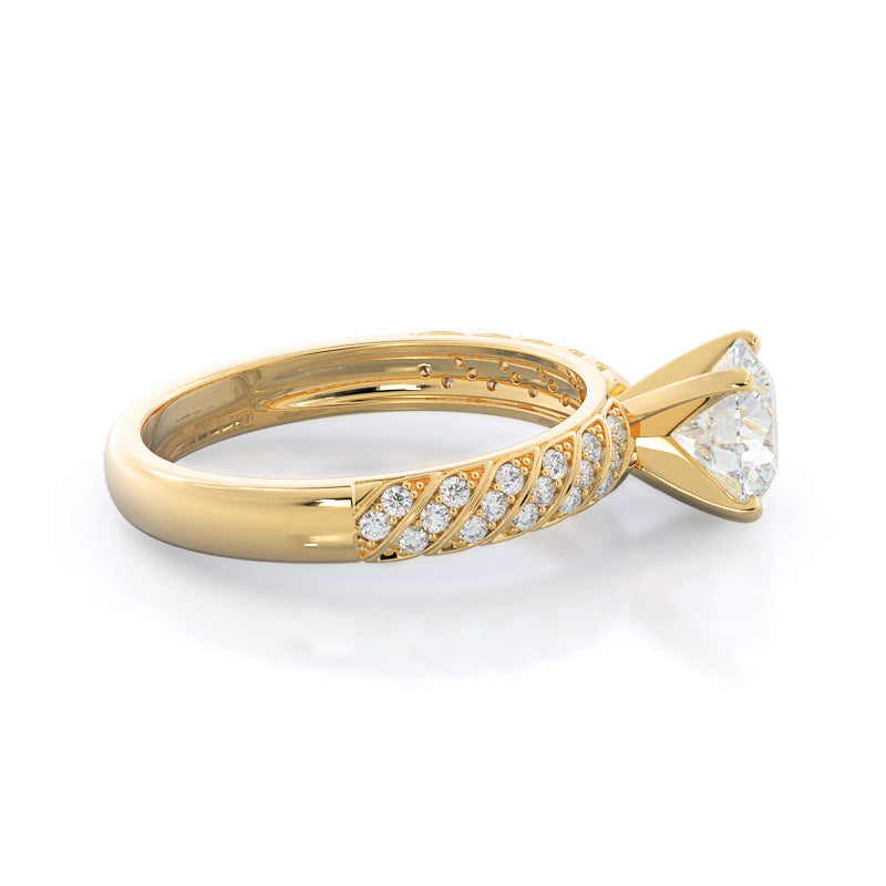 Braided Row Diamond Engagement Ring with Round Cut Diamond in 14KT Yellow Gold view 3
