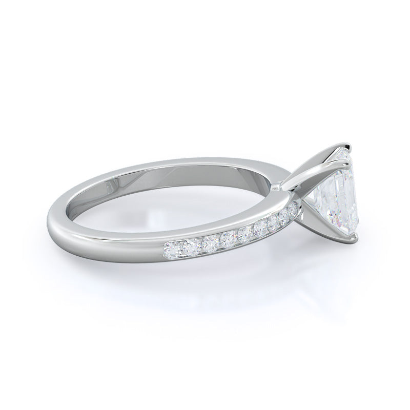 Channel Set Diamond Engagement Ring with Emerald Cut Diamond in 14KT Platinum view 3

