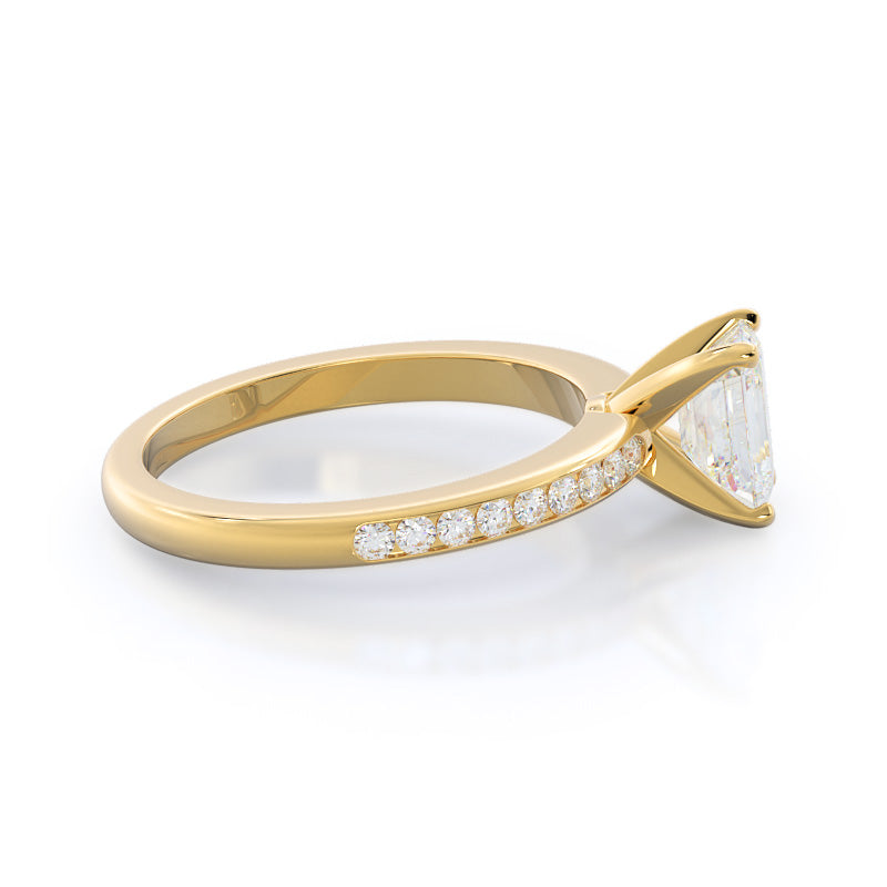 Channel Set Diamond Engagement Ring with Emerald Cut Diamond in 14KT Yellow Gold view 3
