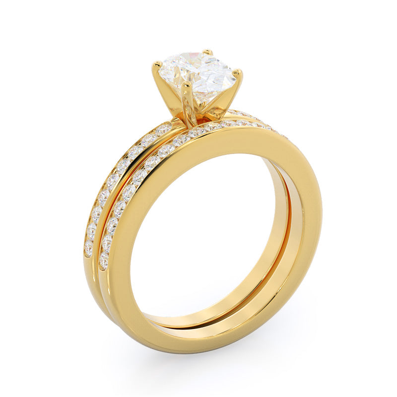 Channel Set Diamond Engagement Ring with Marquise Cut Diamond in 14KT Yellow Gold view 4
