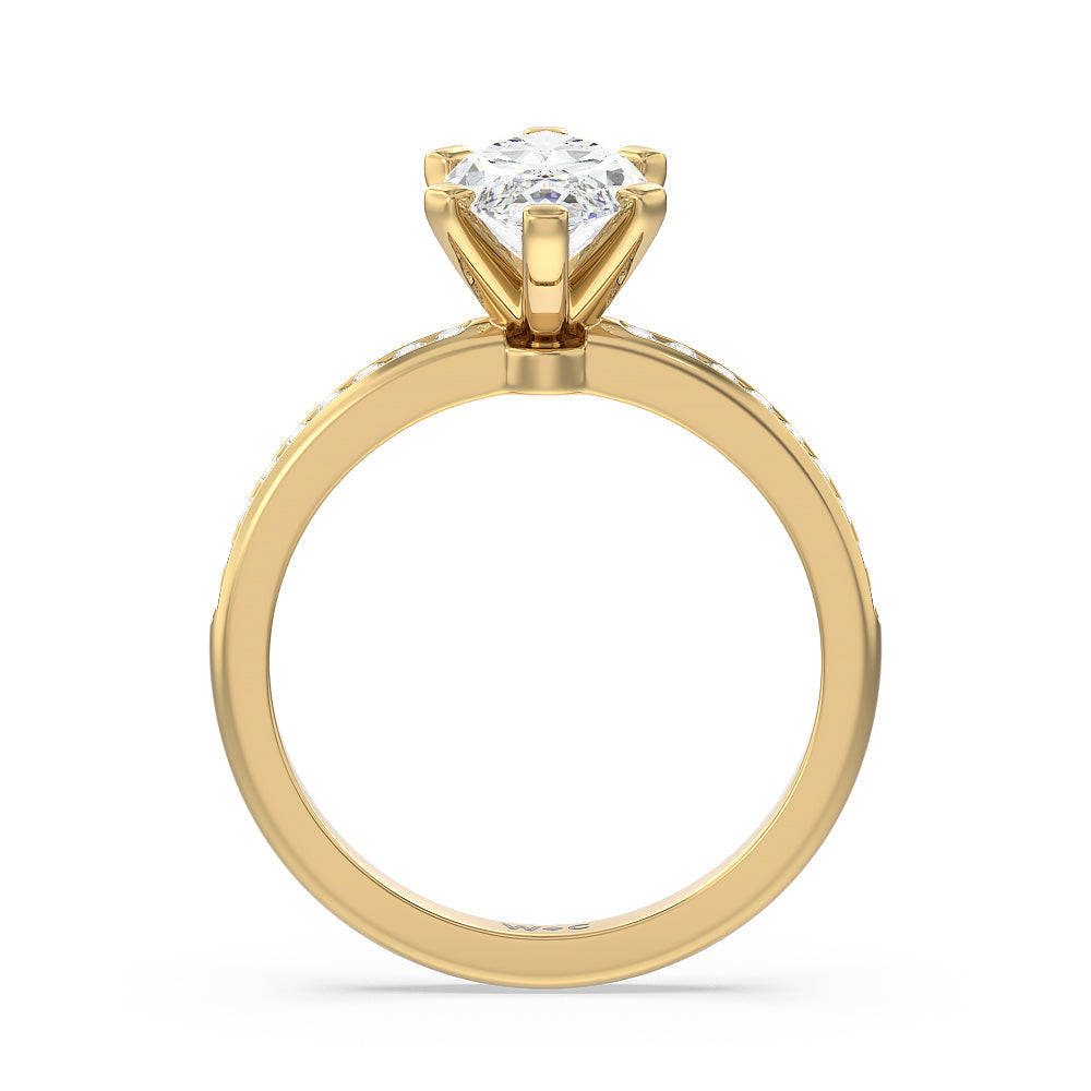 Channel Set Diamond Engagement Ring with Marquise Cut Diamond in 14KT Yellow Gold view 2
