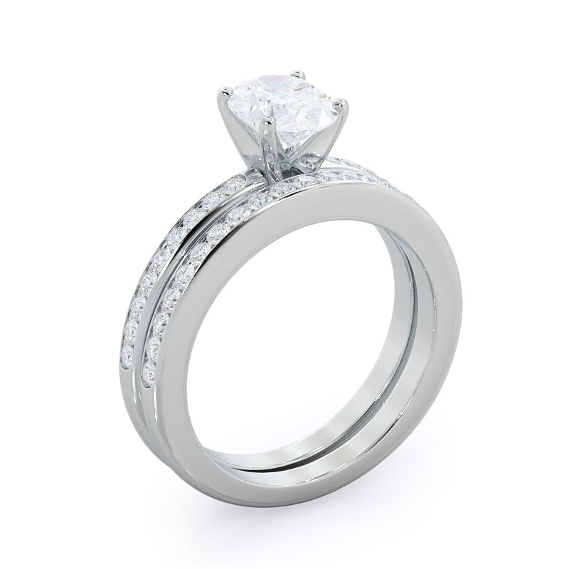Channel Set Diamond Engagement Ring with Pear Cut Diamond in 14KT Platinum view 4
