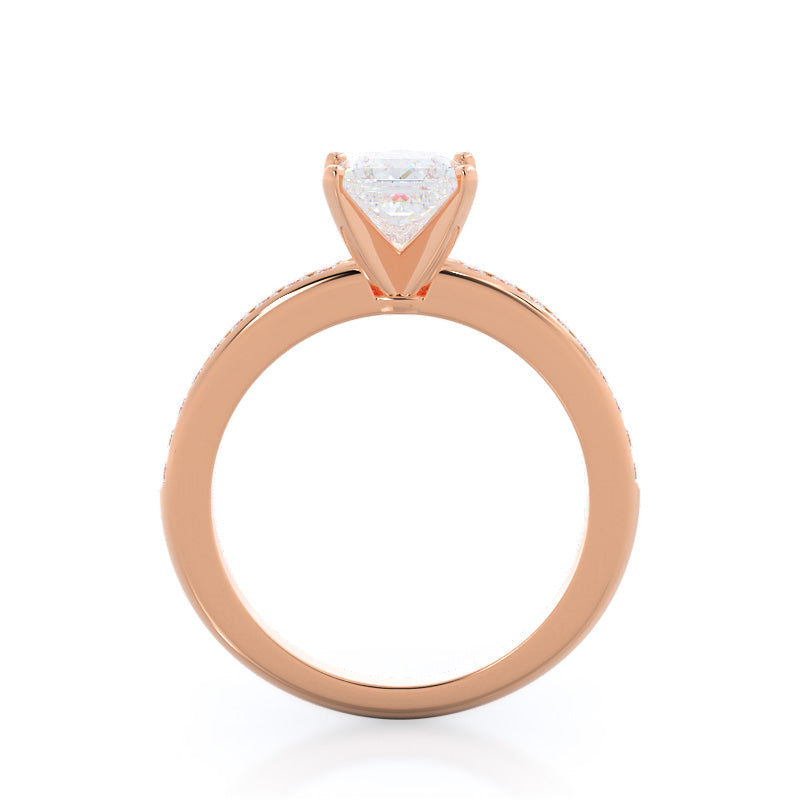 Channel Set Diamond Engagement Ring with Princess Cut Diamond in 14KT Rose Gold view 2
