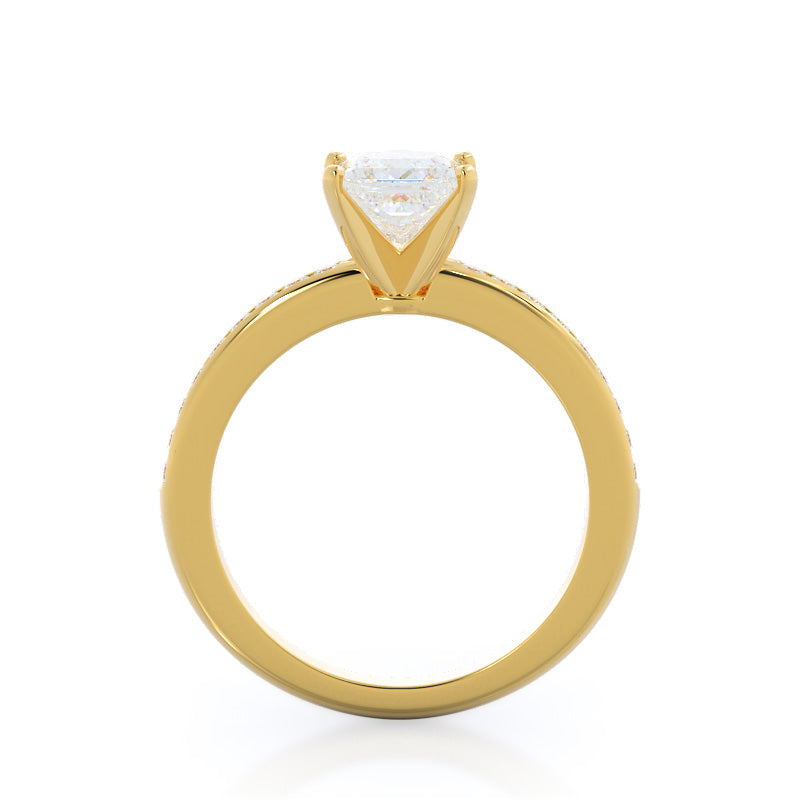 Channel Set Diamond Engagement Ring with Princess Cut Diamond in 14KT Yellow Gold view 2
