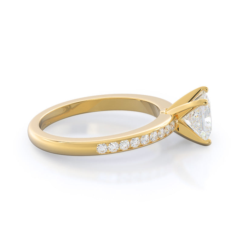 Channel Set Diamond Engagement Ring with Princess Cut Diamond in 14KT Yellow Gold view 3
