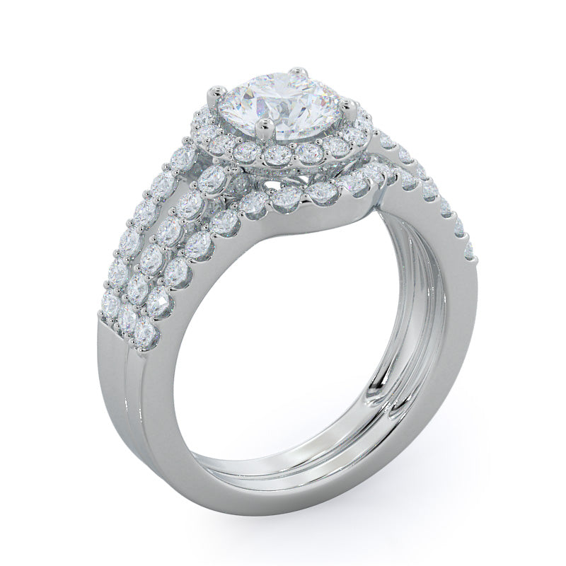 Split Shank Halo Engagement Ring with Round Cut Diamond 2 1/4 ct in ...