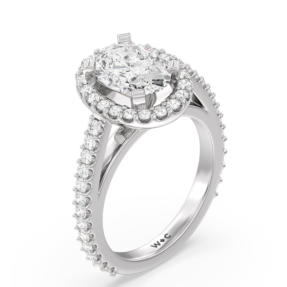 Pave Diamond Halo Engagement Ring with Oval Cut Diamond in 14KT Platinum view 3
