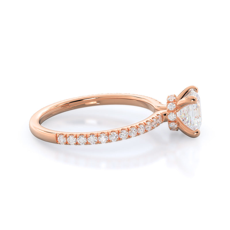 Pave Love Knot Diamond Engagement Ring with Asscher Cut Diamond in 14KT Rose Gold view 3

