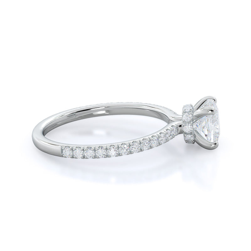 Pave Love Knot Diamond Engagement Ring with Cushion Cut Diamond in 14KT Platinum view 3
