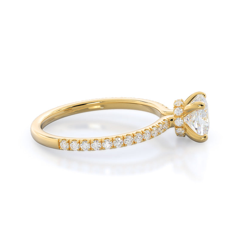 Pave Love Knot Diamond Engagement Ring with Cushion Cut Diamond in 14KT Yellow Gold view 3
