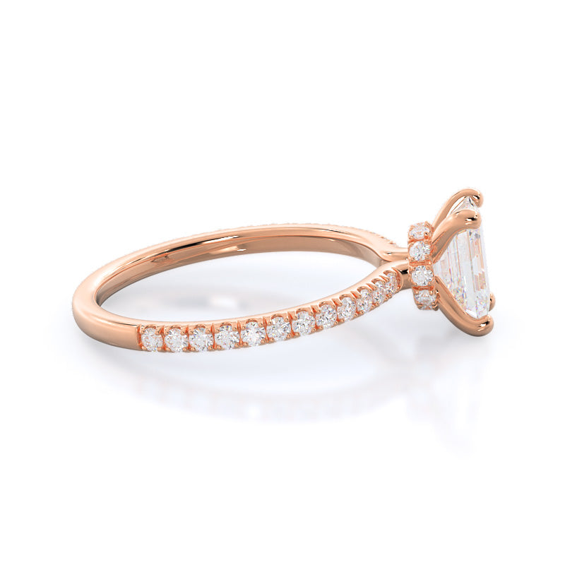 Pave Love Knot Diamond Engagement Ring with Emerald Cut Diamond in 14KT Rose Gold view 3

