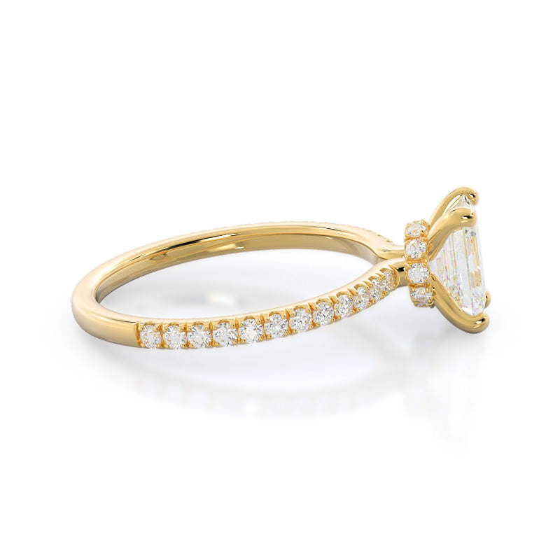 Pave Love Knot Diamond Engagement Ring with Emerald Cut Diamond in 14KT Yellow Gold view 3
