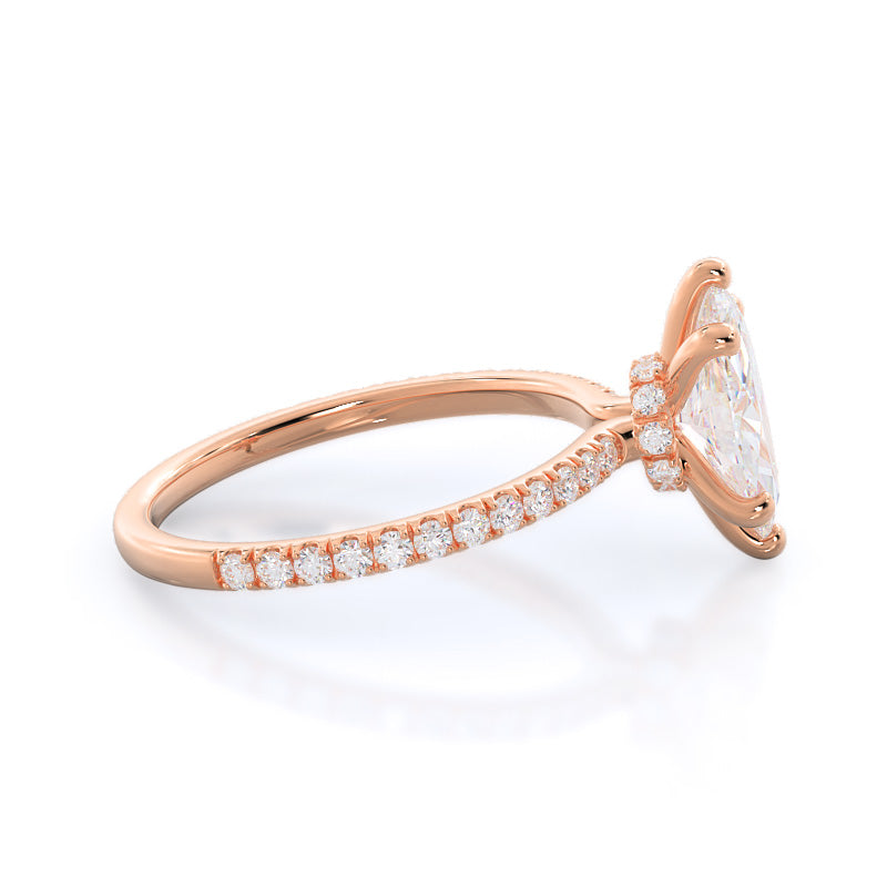 Pave Love Knot Diamond Engagement Ring with Marquise Cut Diamond in 14KT Rose Gold view 3
