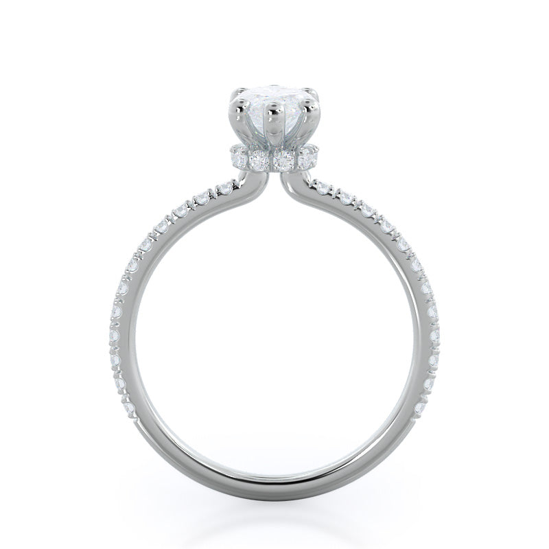Pave Love Knot Diamond Engagement Ring with Marquise Cut Diamond in 14KT Platinum view 2
