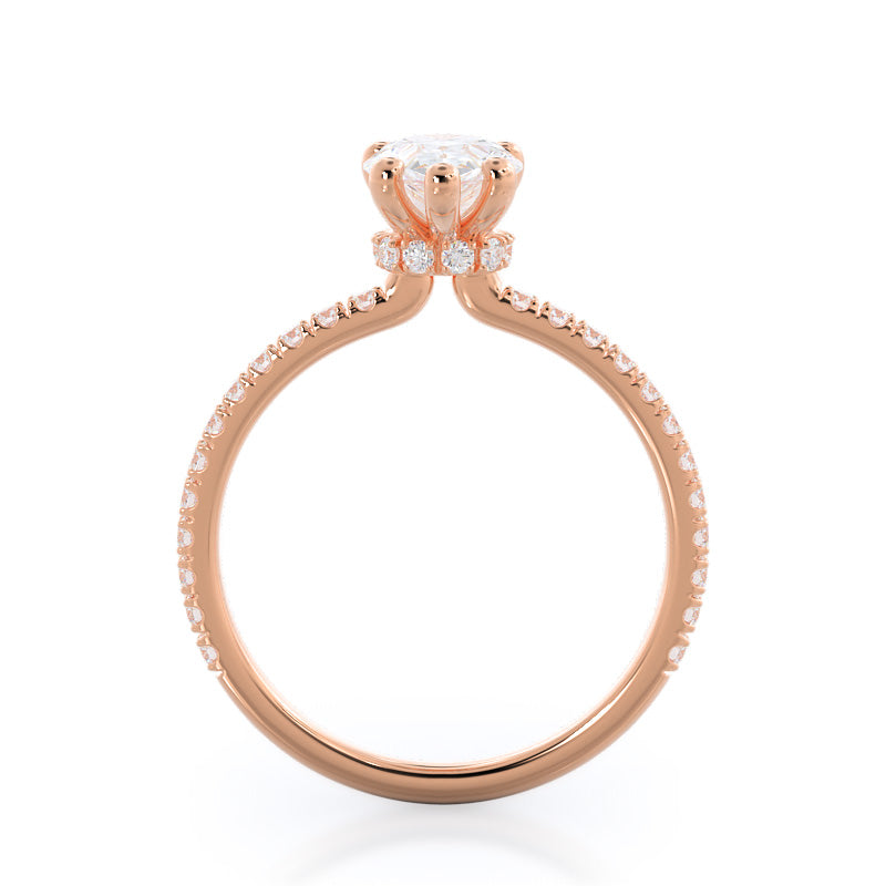Pave Love Knot Diamond Engagement Ring with Pear Cut Diamond in 14KT Rose Gold view 2
