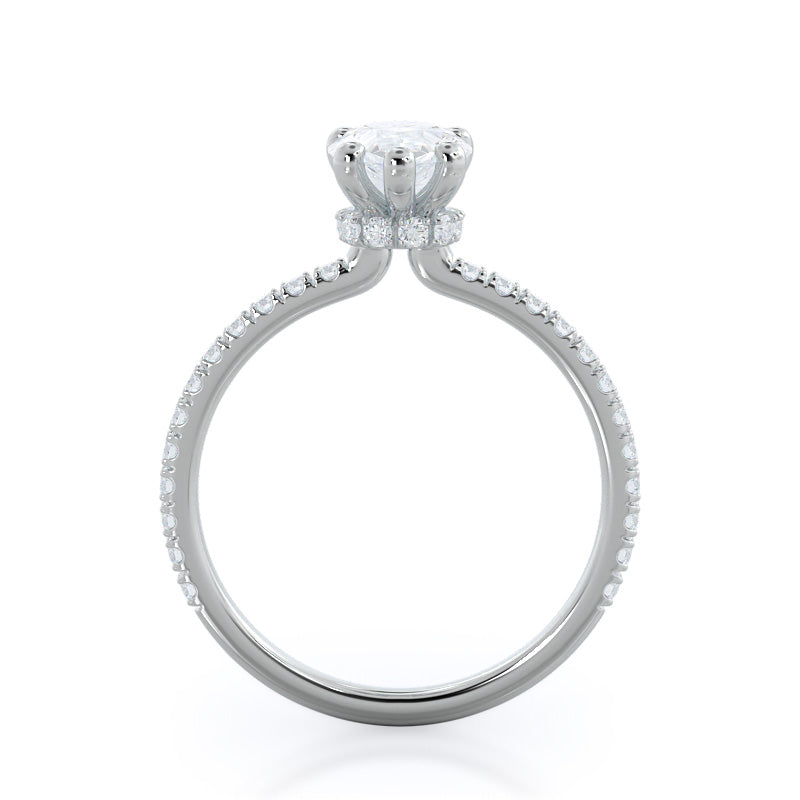 Pave Love Knot Diamond Engagement Ring with Pear Cut Diamond in 14KT Platinum view 2
