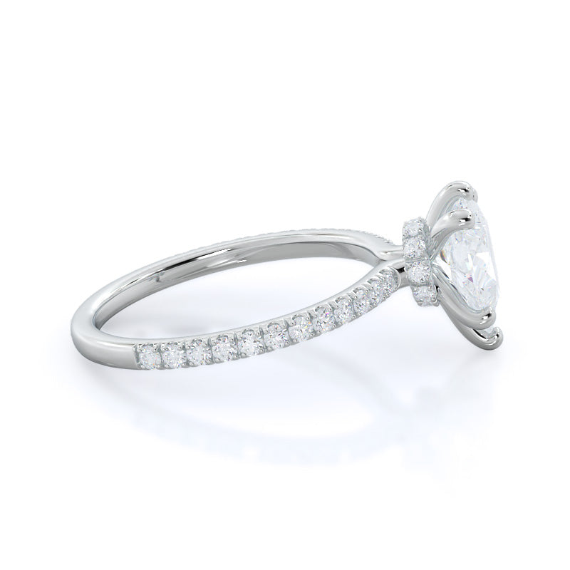 Pave Love Knot Diamond Engagement Ring with Pear Cut Diamond in 14KT Platinum view 3

