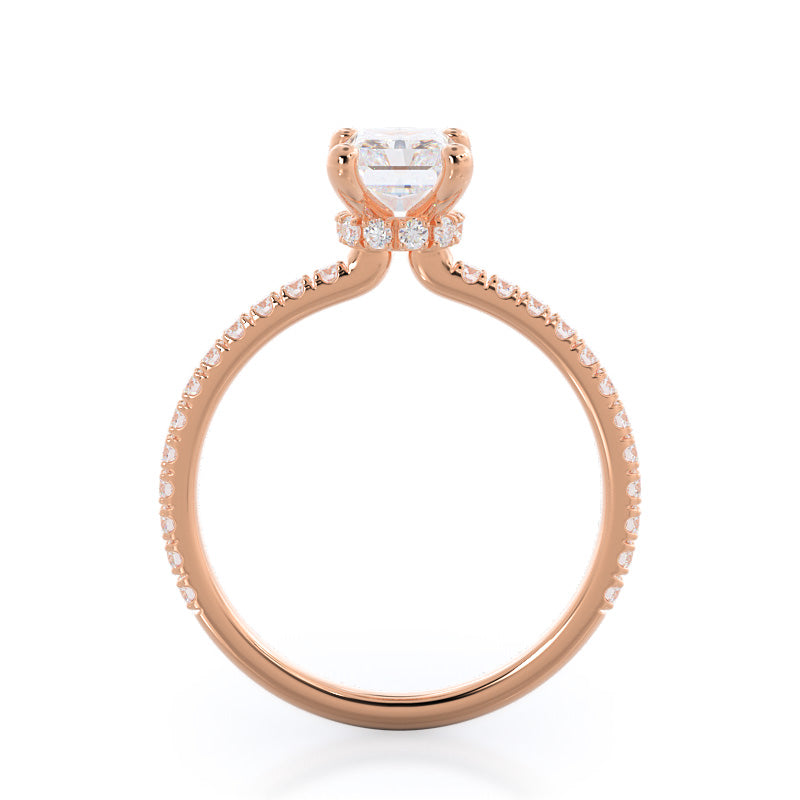 Pave Love Knot Diamond Engagement Ring with Radiant Cut Diamond in 14KT Rose Gold view 2
